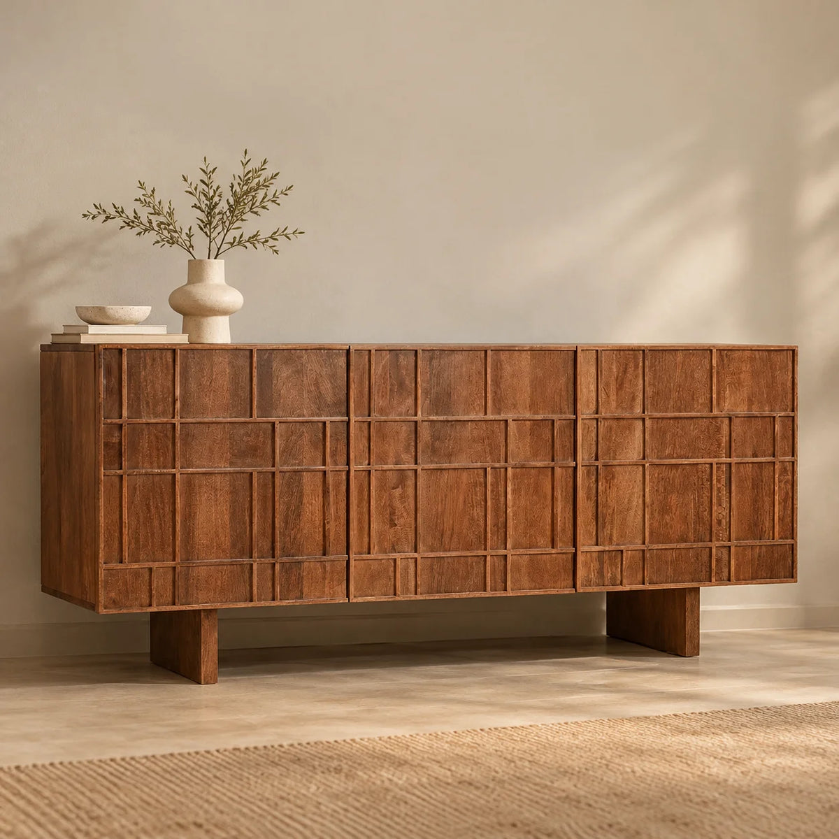 Rushden Mango Wood Sideboard | Modern Wooden Storage Cabinet for Living & Dining Room