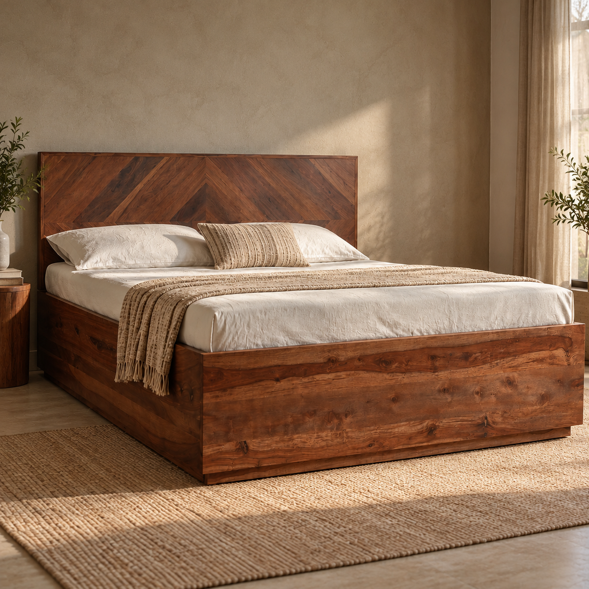 Wooden Hydraulic King Size Bed | Modern Lift Up Storage Bed For Bedroom