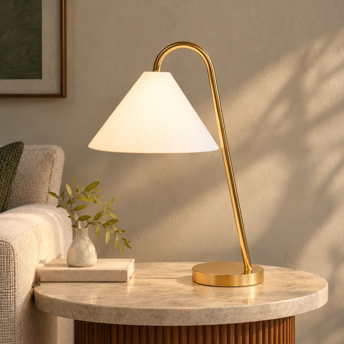 Alina Table Lamp | Modern Brass & Fabric Table Lamp for Bedside, Living Room & Study Spaces