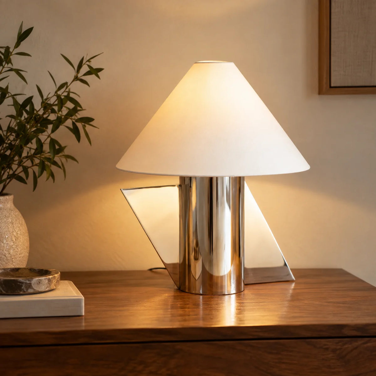 Helia Tilt Table Lamp | Stainless Steel and Cotton Fabric