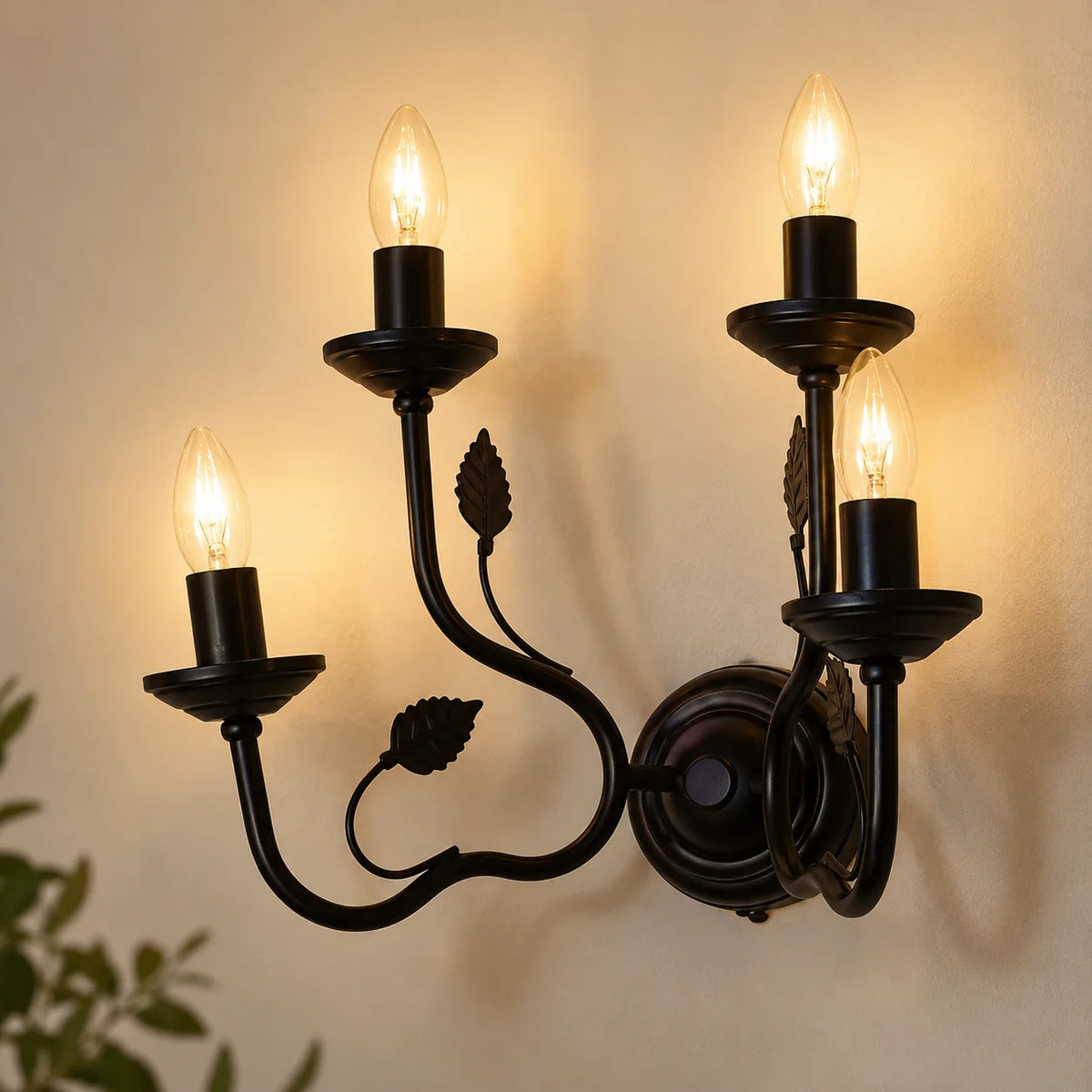 Black Italian 15 Inch Dual Tier 4-Light Steel Wall Lamp Light