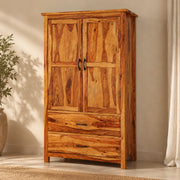 Parker Solid Sheesham Wood 2 Door 2 Drawer Wardrobe In Light Honey Finish
