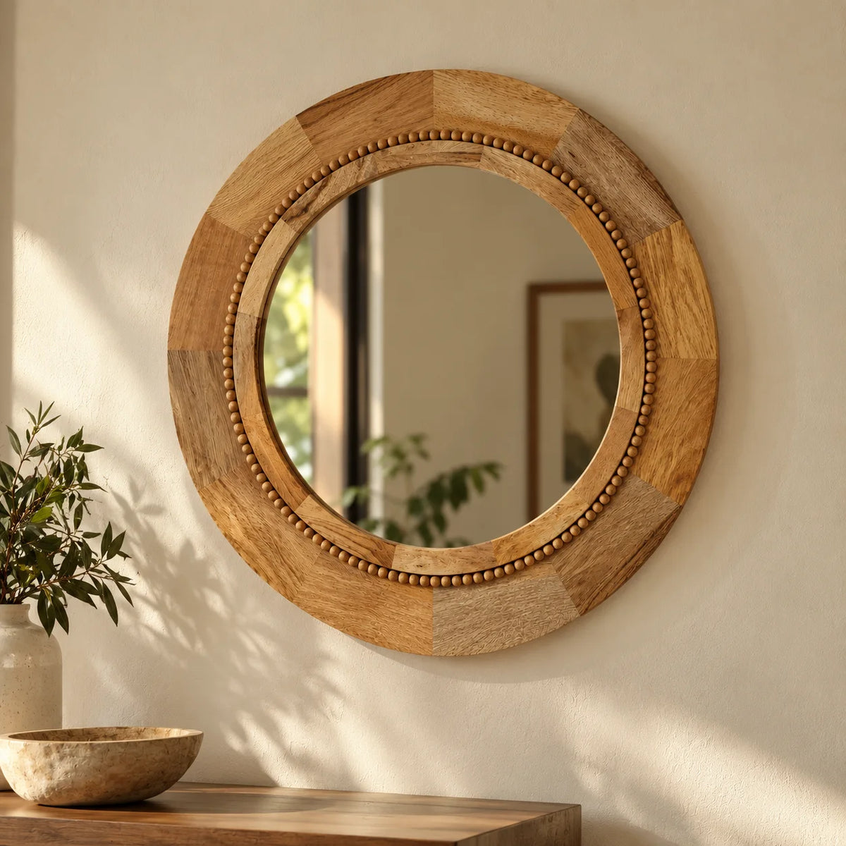 Abacus Round Mirror Natural | Wall Mirror For Bathroom