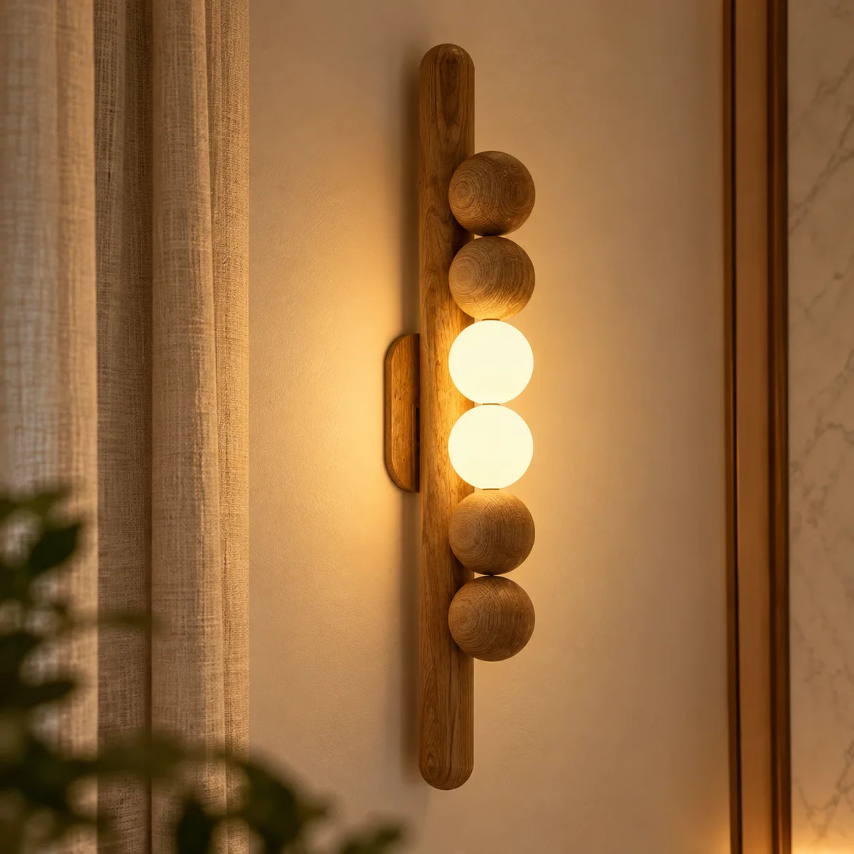 Teak Wood Wall Light | Unique Handcrafted Wooden Spheres Wall Light for Living Room & Bedroom