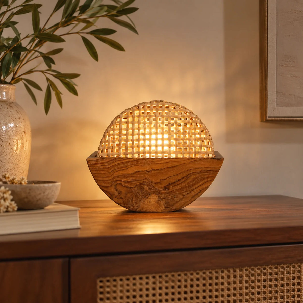 Noksen Cane Teak Table Lamp | Premium Cane Table lamp for Home Decoration
