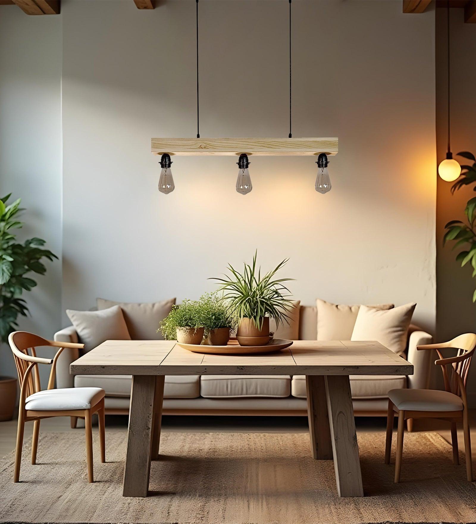 Tavern Beige Wooden 3 Series Hanging Lamp