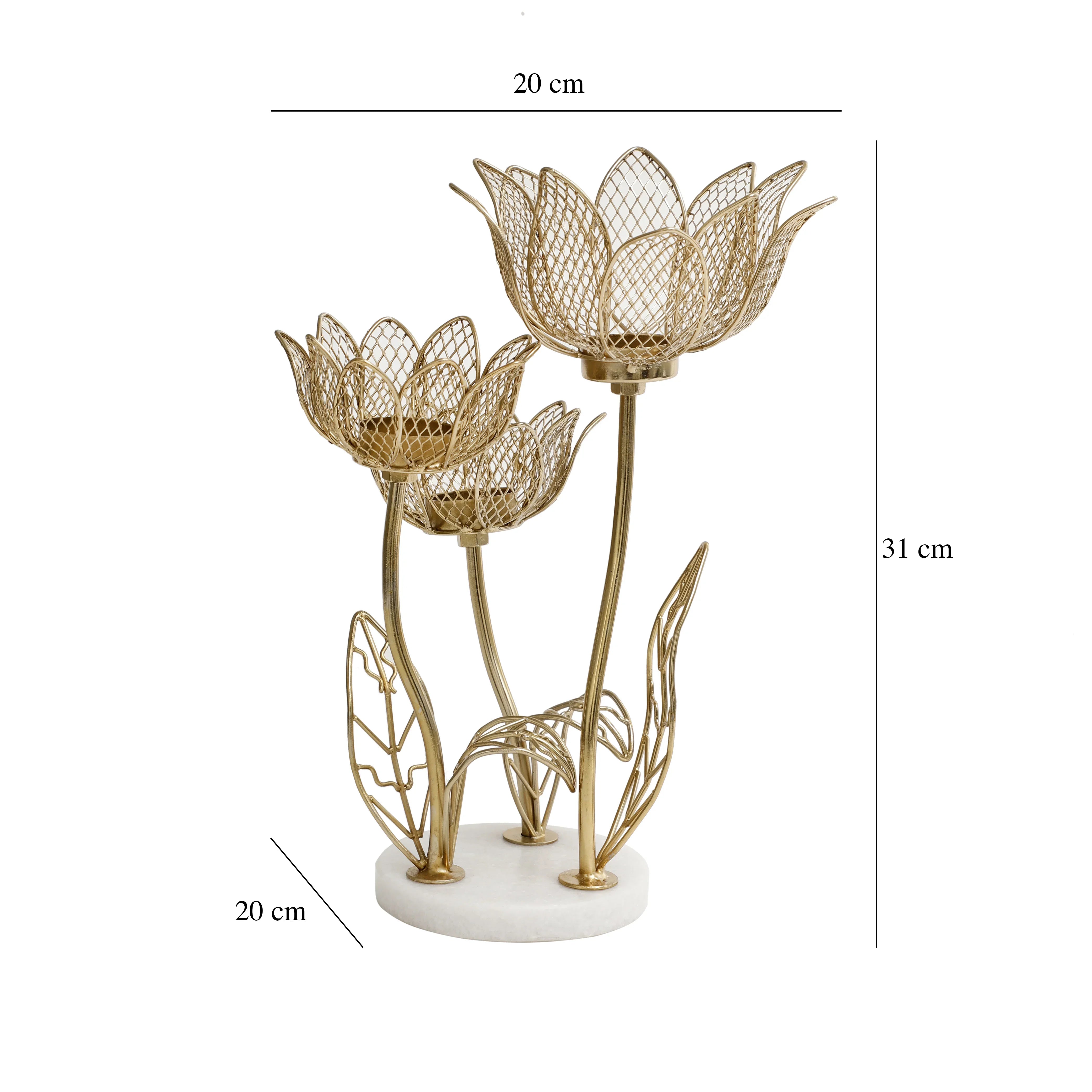 Lotus Triple-Tealight Candle Stand With Marble Base