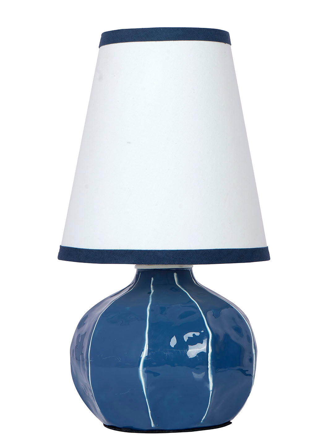 Contemporary Enamel Blue Melon-Shaped Table Lamp with Hand-Painted Lines