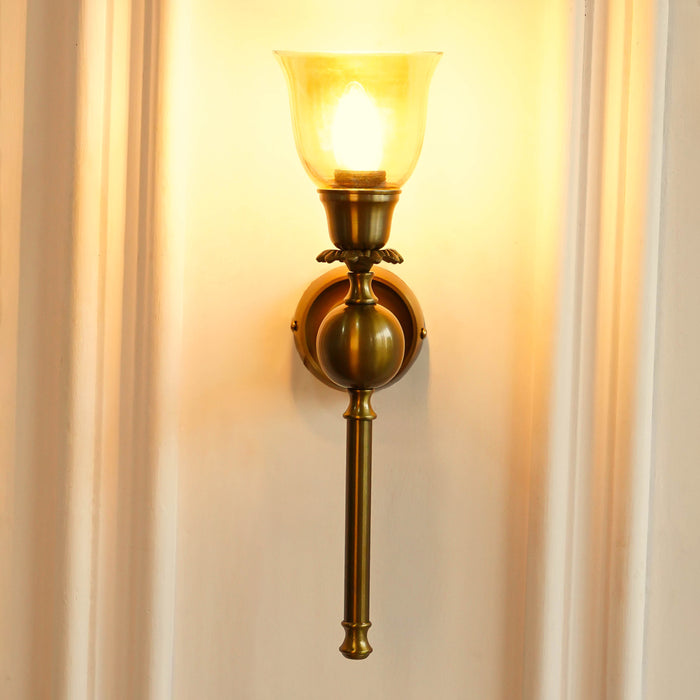 Brass Antique Finish Ball Wall Lamp with Cup Glass Golden Luster Shade