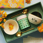 Gul Katori Set & Stylish Dessert Serving Bowl | Modern Brass Spoons & Nuts