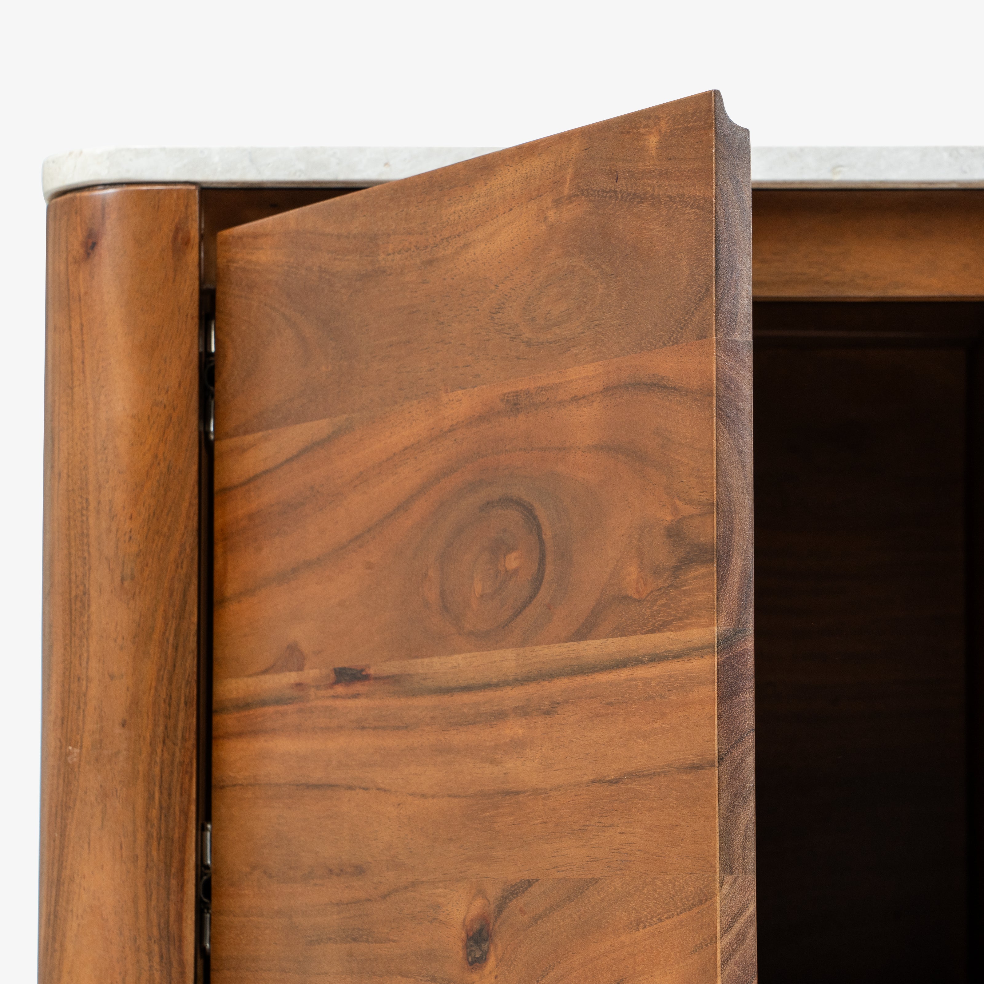 Nira Wooden TV Unit with Marble Top | Designer Acacia Wood Media Console TV Stand for Living Room