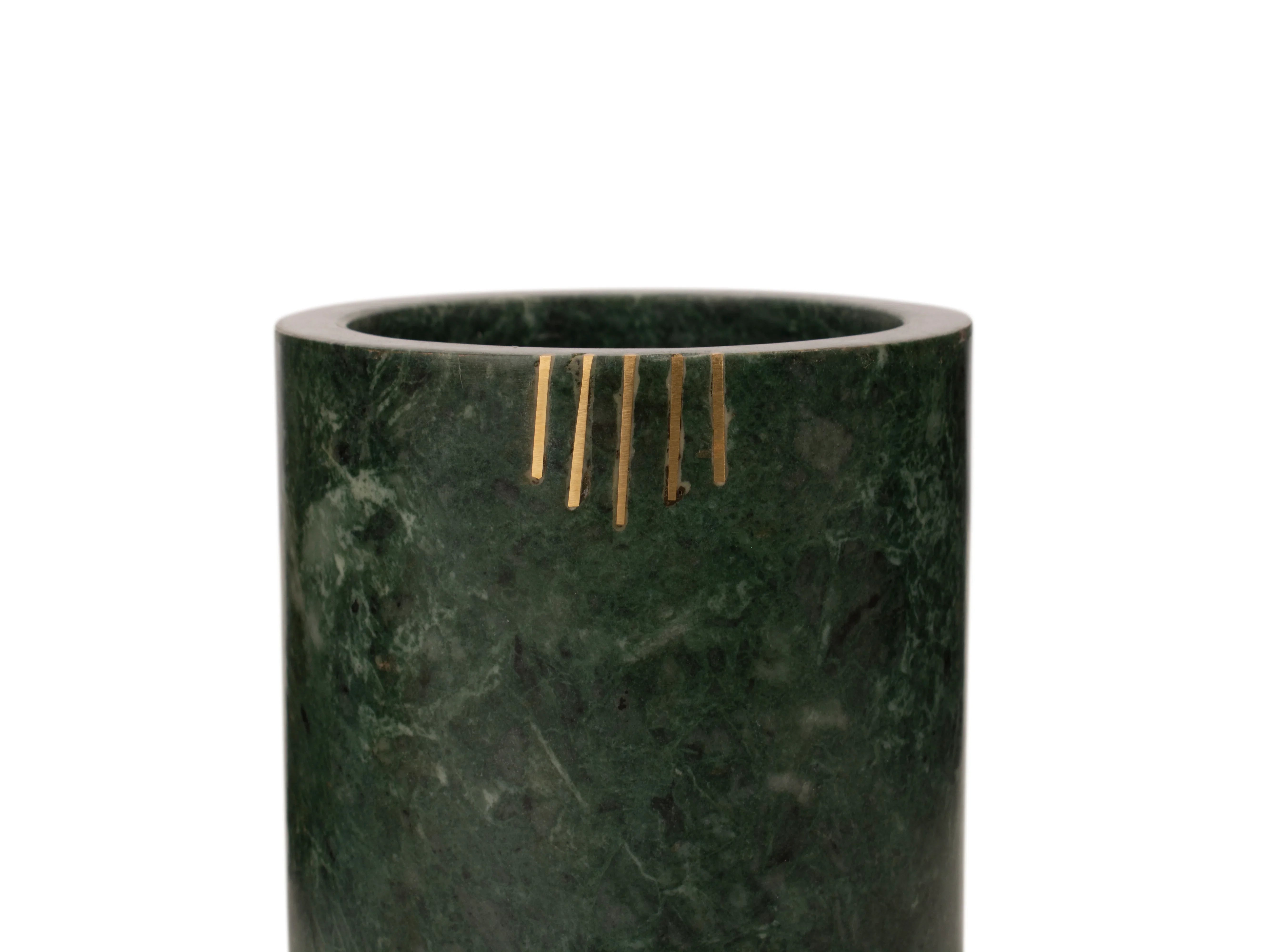 Green Marble With Brass Inlay Work Cutlery Holder