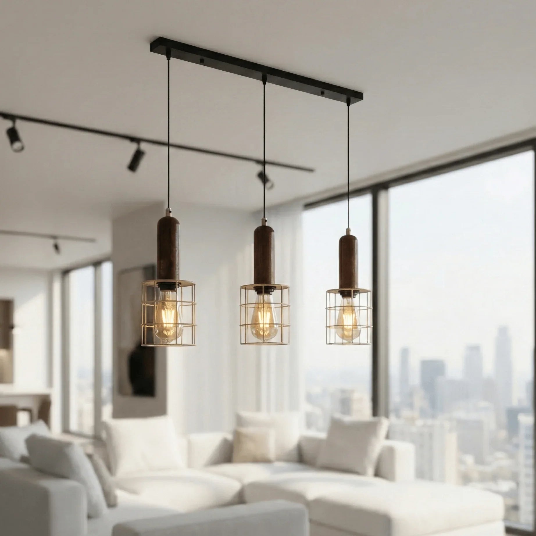 Orana Trio Hanging Lamp Set | Industrial Wooden Pendant Lights for Modern Interiors