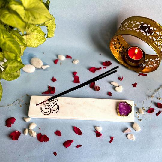 Marble with Agate Om Agarbatti Stand | Incense Holder