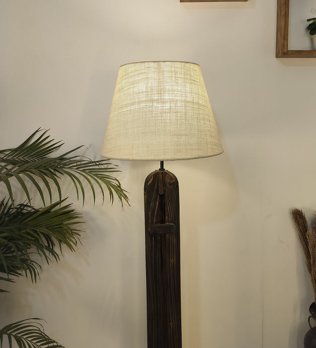Damien Wooden Floor Lamp with Jute Fabric Lampshade