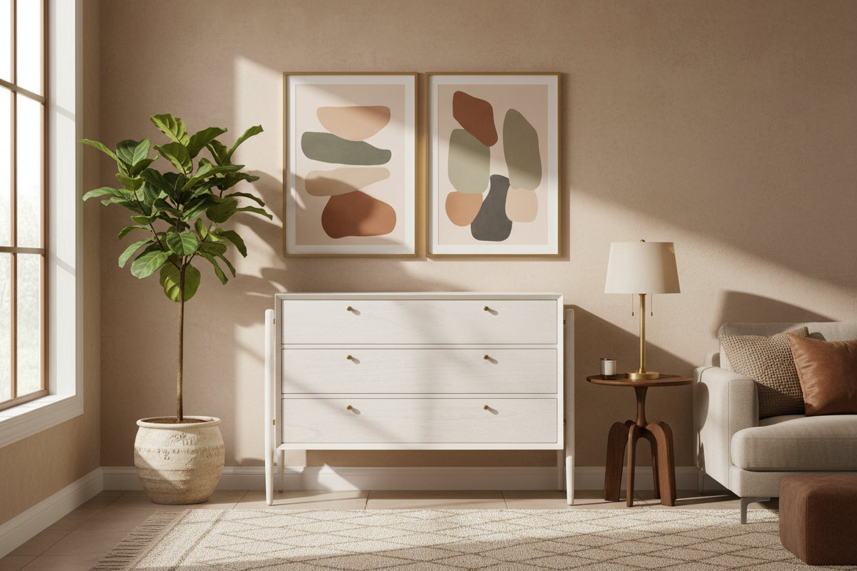 Modern Mango Wood Console Table with Drawers | Wooden Entryway Table for Living Room