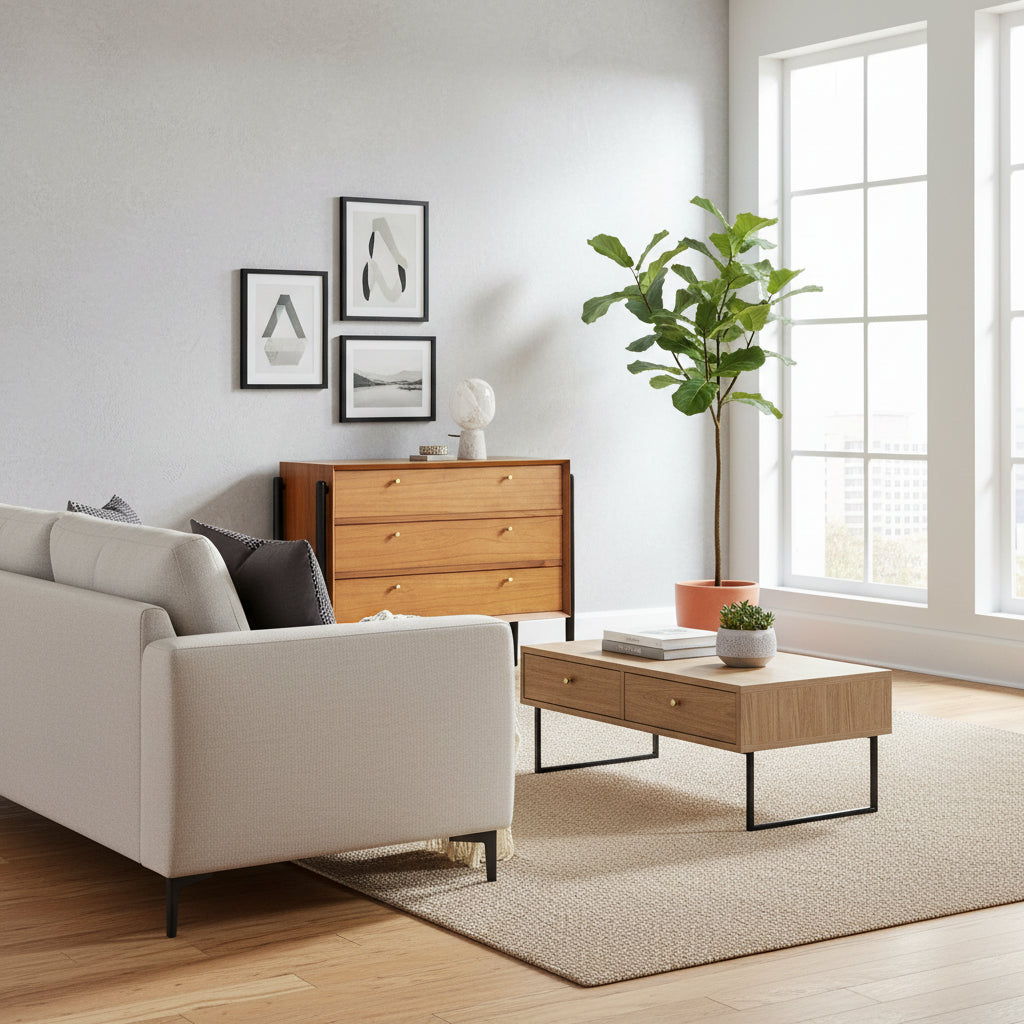 Modern Mango Wood Console Table with Drawers | Wooden Entryway Table for Living Room