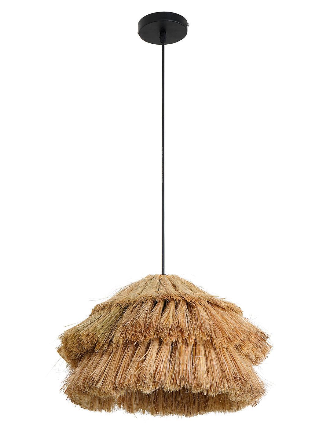 Bohemian Glow: Fringed Munja Hay 14 inch Pendant Light Adds Rustic Charm & Modern Flair