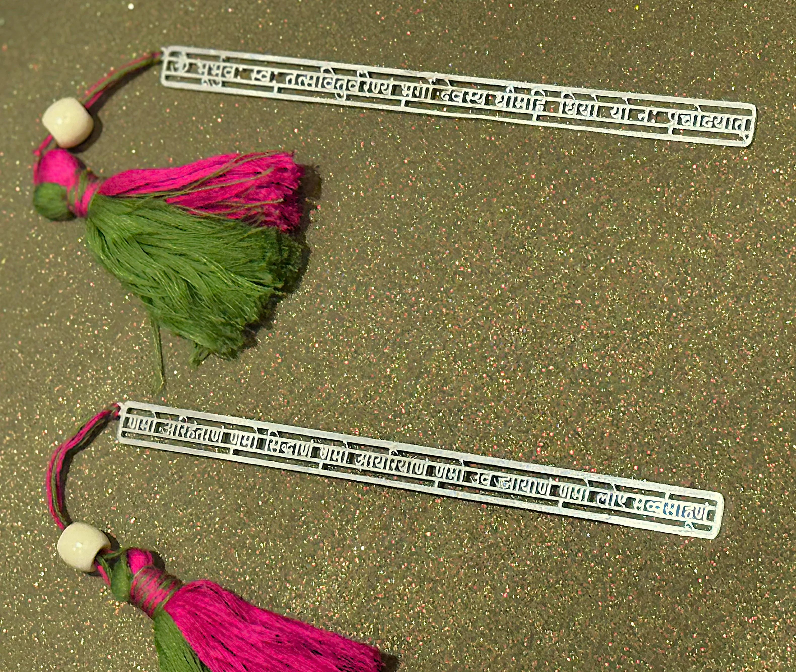Pure Silver Plated Brass Namokar Mantra Bookmark With Decorative Tassel