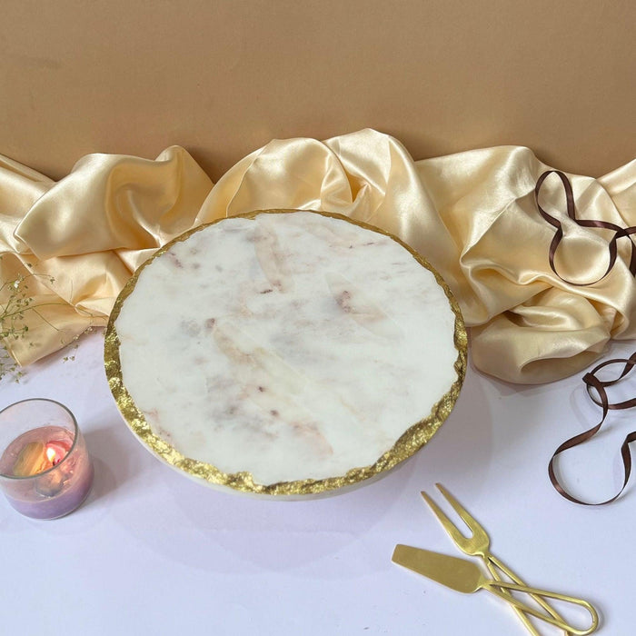 Marble Gold Plated Cake Stand - 10 Inches