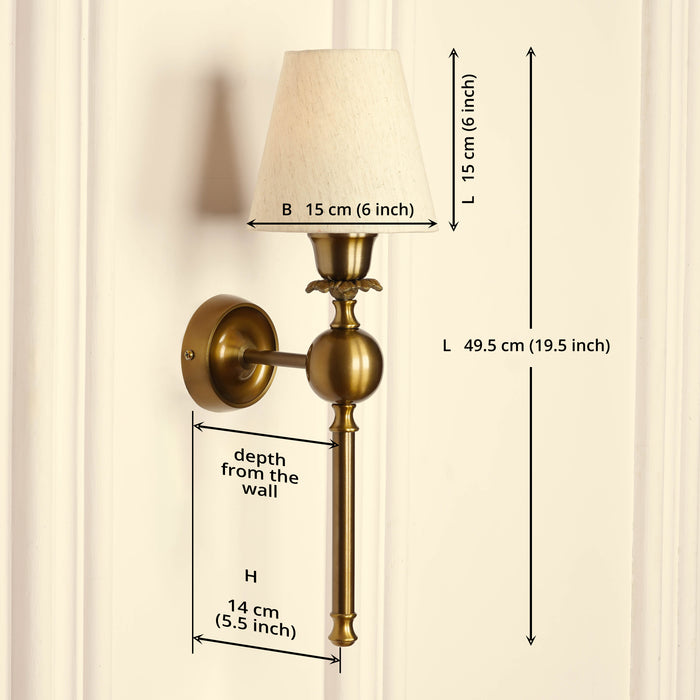 Brass Antique Finish Ball Wall Lamp with Off White Shade