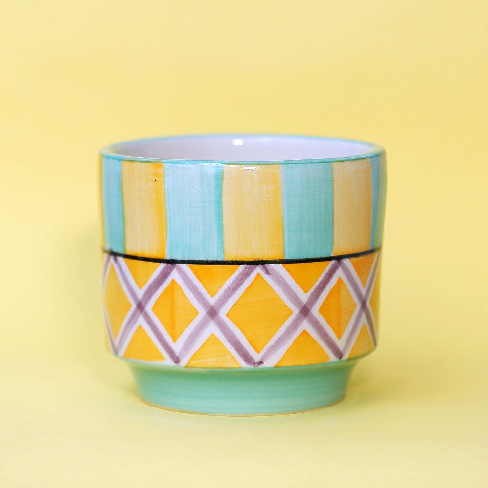 Pastel Diamond Handpainted Ceramic Planter | Multicolor Ceramic Flower Pot for Indoor Plants - 1Pc
