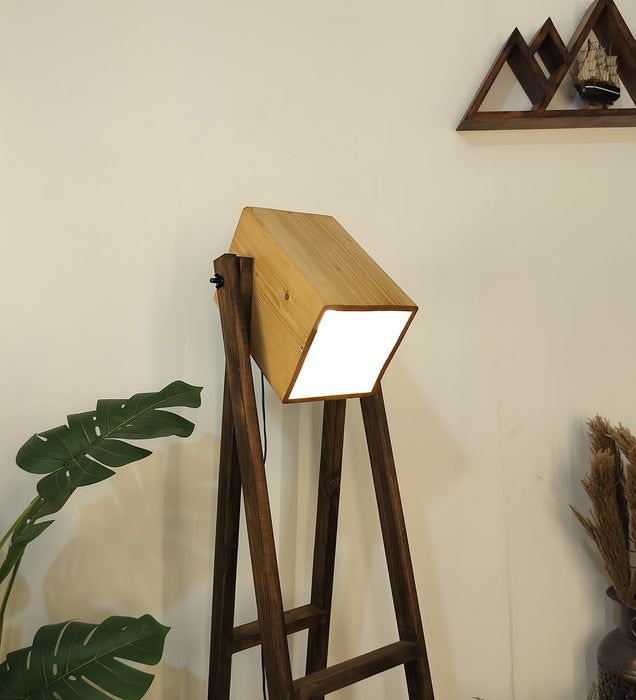 Focal Wooden Floor Lamp with Beige Wooden Lampshade