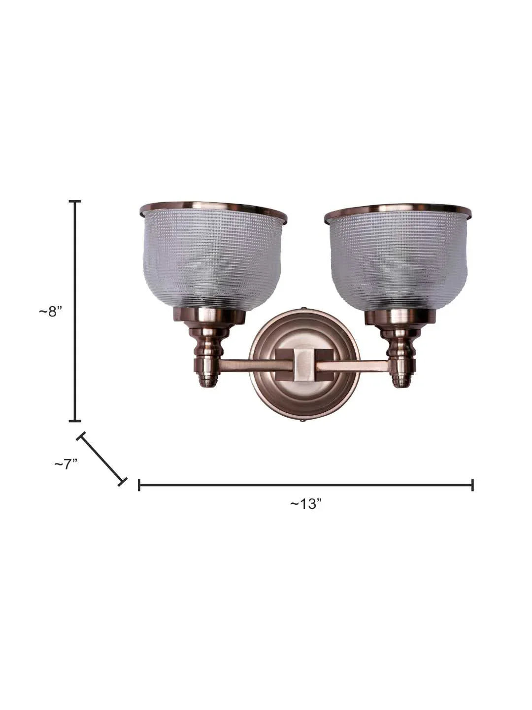 Rose Gold Double Wall Sconce with Rimmed Glass Shades