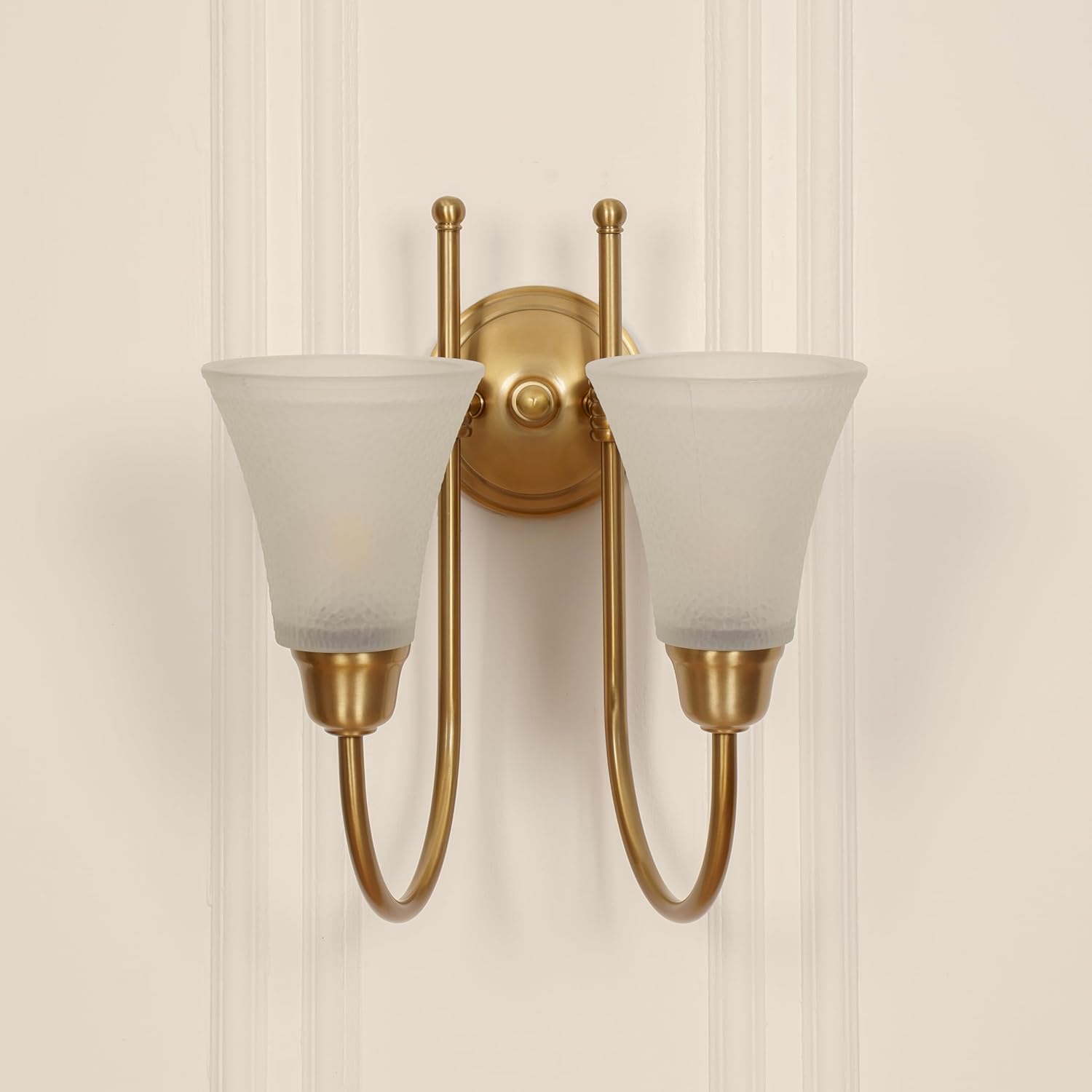 Double Hockey Wall Lamp Antique Brass Finish with Hammered Frosted Glass Shade for Living Room, Bedroom and Home Decoration