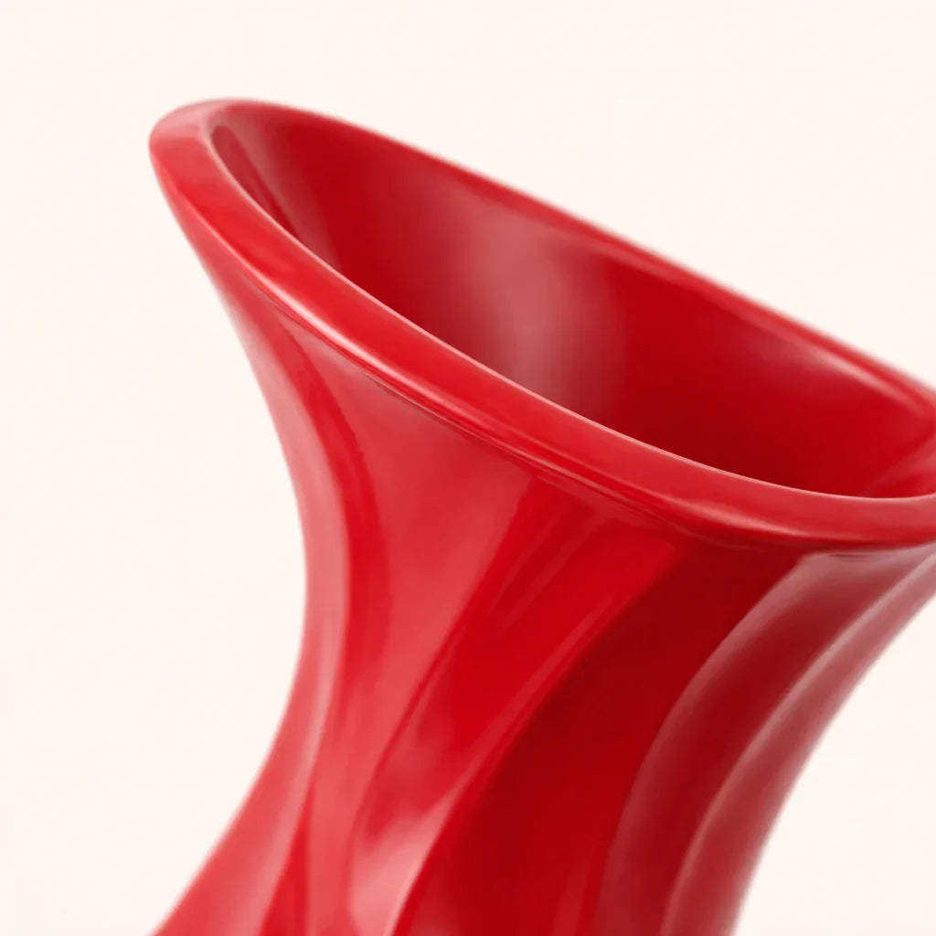 SculptWave Ruby Red Aluminum Decorative Vase – Modern Sculptural Accent