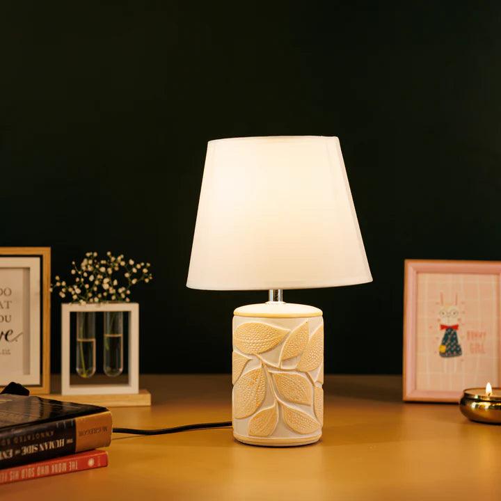 Ceramic Table Lamp with Cotton Shade | Modern Bedside Lamp for Living Room & Study