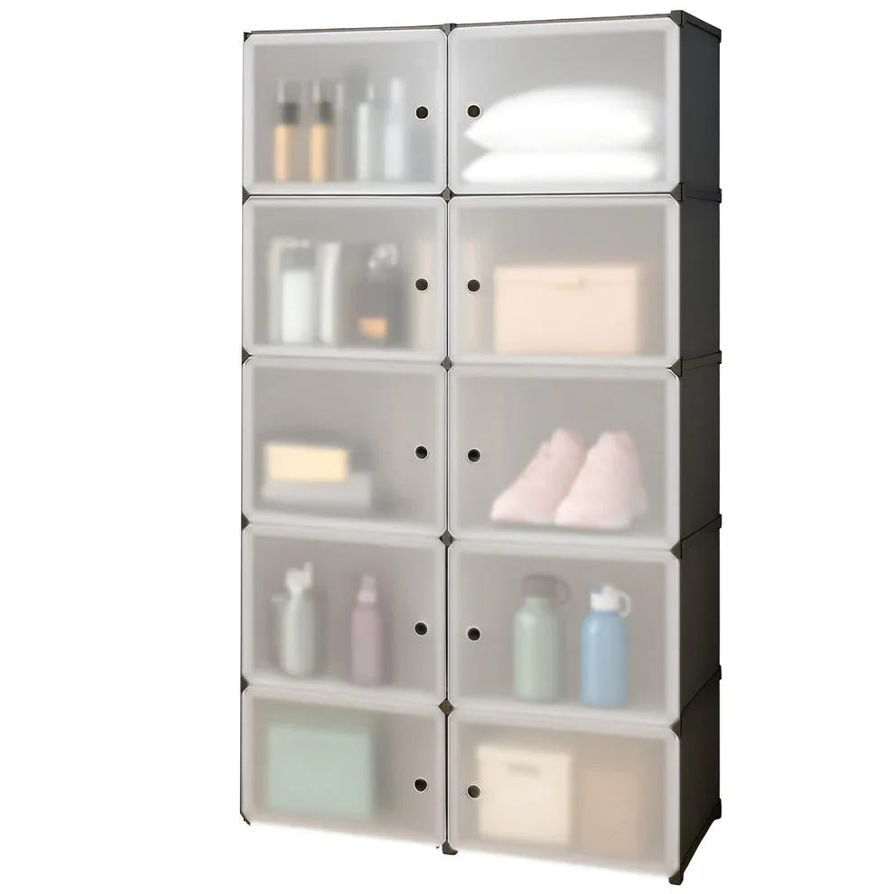 6 Shelves Multi-Purpose Organizer | Kids Plastic Modular Storage Rack for Clothes, Kitchen, Living Room | Space-Saving Collapsible Wardrobe for Clothes,6-Shelf-8-Door