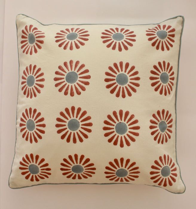 Daisy Block Printed Cotton Cushion Cover