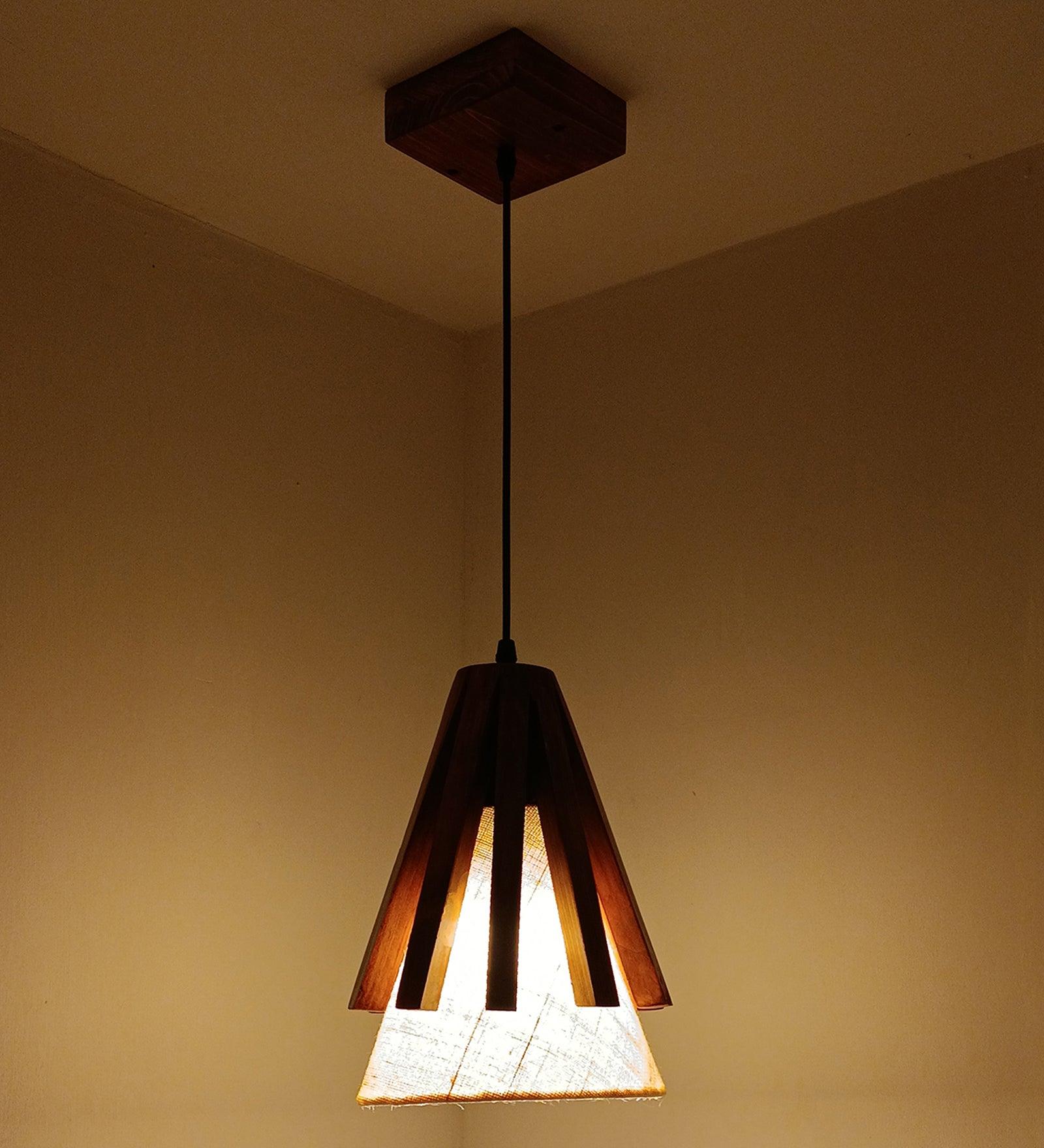 Flue Brown Wooden Single Hanging Lamp
