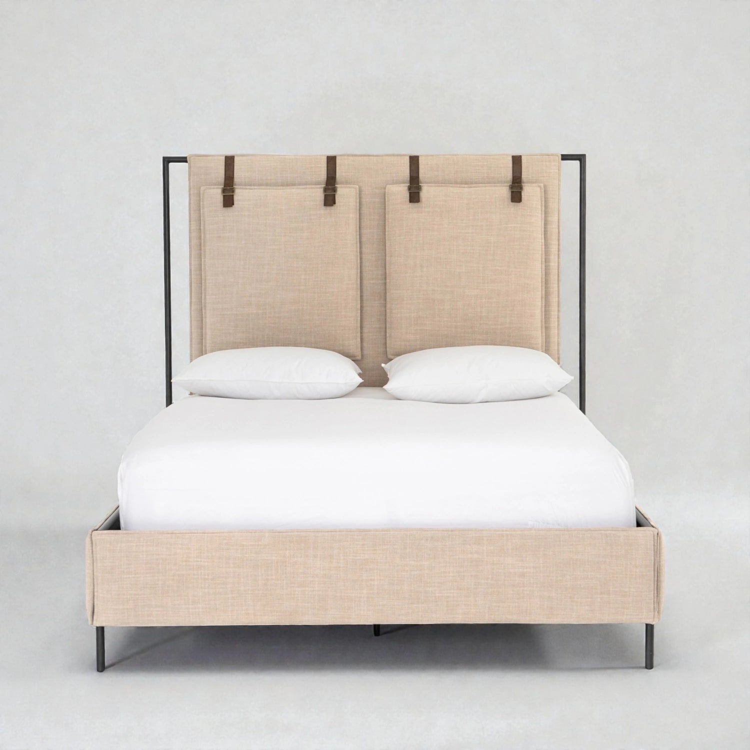 Fossil Fabric Upholstery And Black Finished Metal Legs King Size Bed