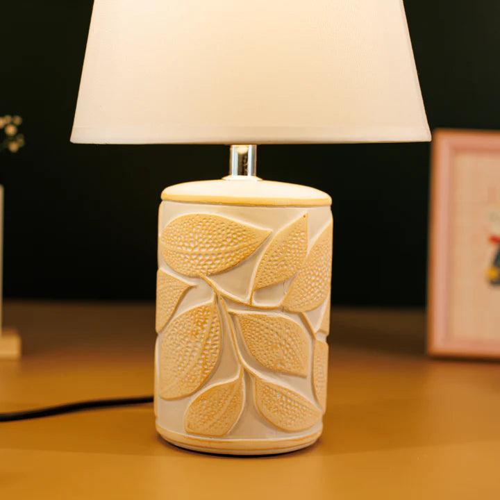 Ceramic Table Lamp with Cotton Shade | Modern Bedside Lamp for Living Room & Study