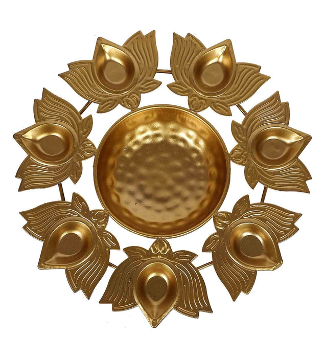 Golden Round Lotus Diya Urli & Tealight Holder For Home Decor