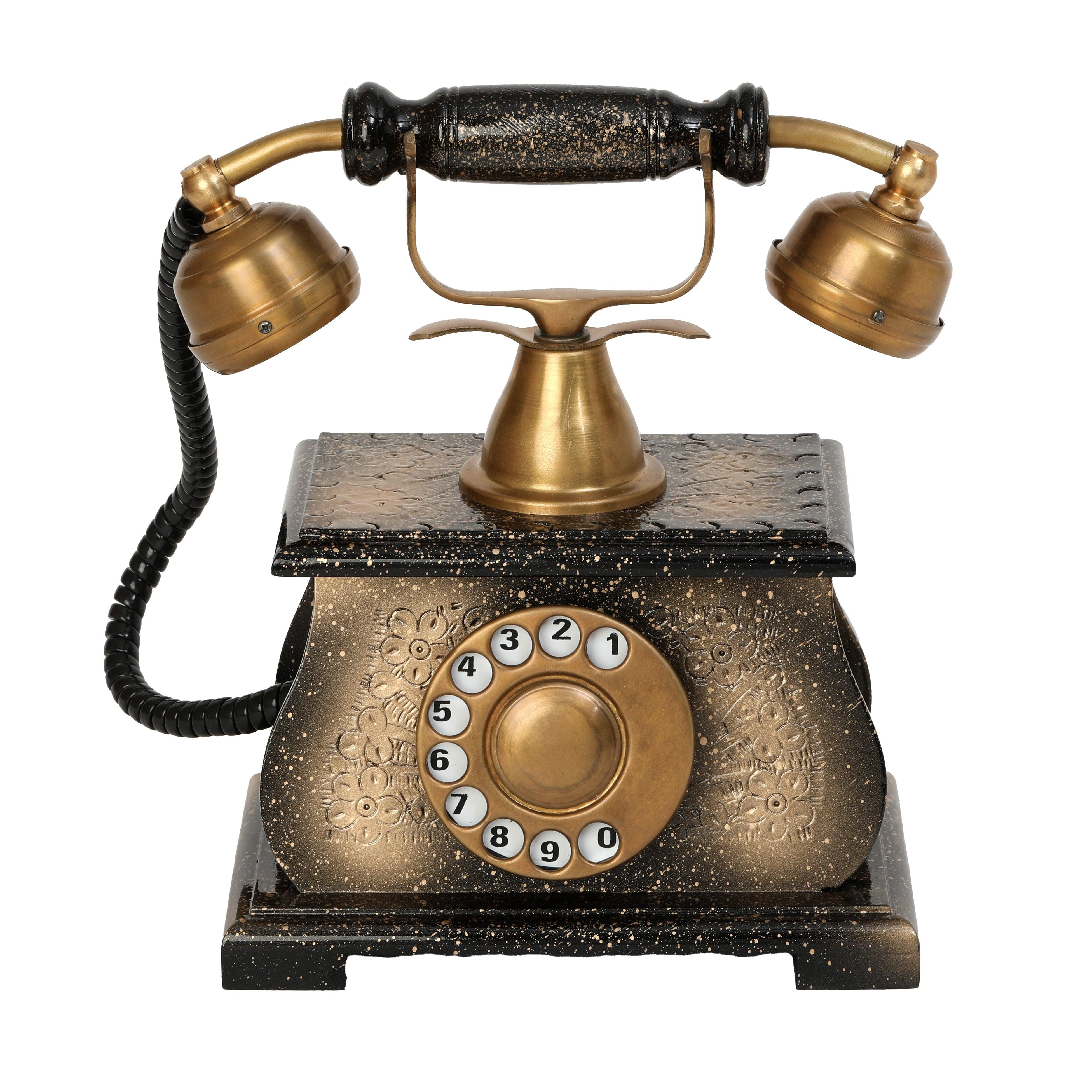 Handmade Brass and Wood Vintage Telephone Ornament - Retro Collection