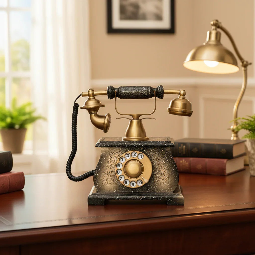Handmade Brass and Wood Vintage Telephone Ornament - Retro Collection