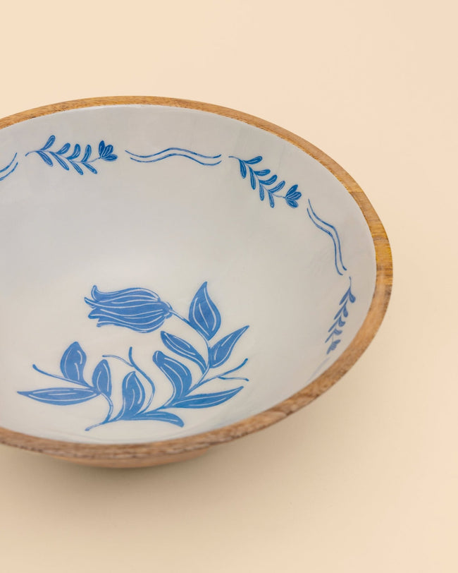 Frosted Wooden Salad Bowl - 10 + Servers