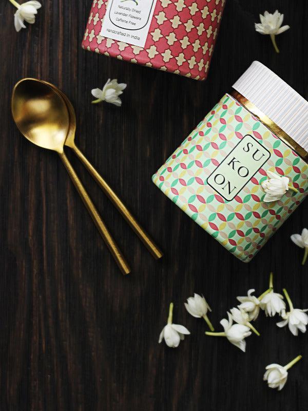 Gul Katori Set & Stylish Dessert Serving Bowl | Modern Brass Spoons & Nuts