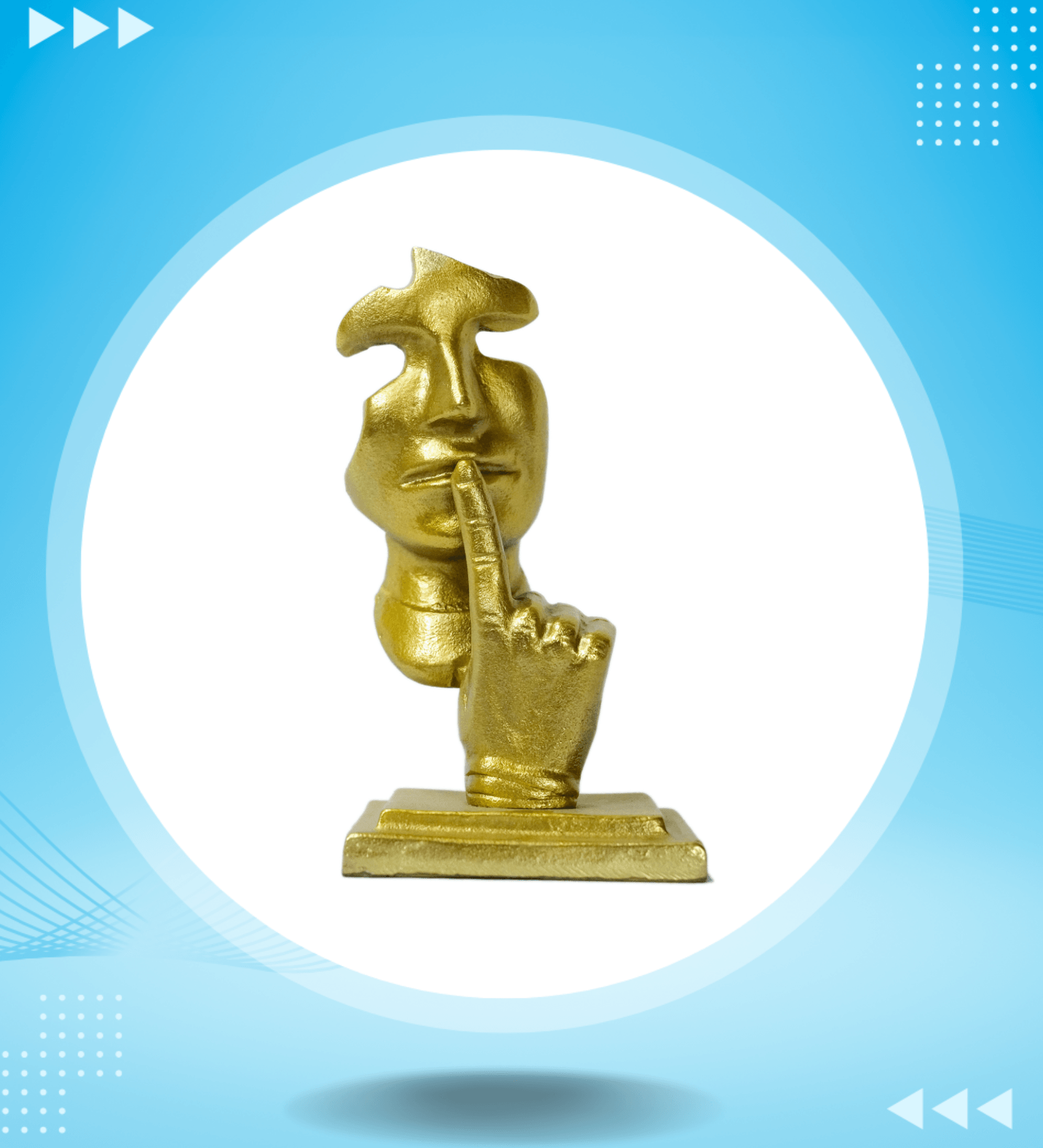 Golden Sculpture of a face with a Finger to The Lips, evokes a Feeling of Hushed Reverence. for Home Décor Living Room Office Table Creative Modern