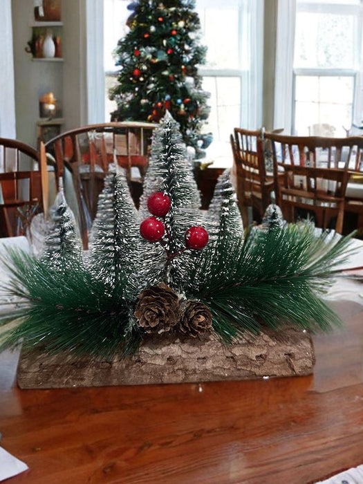 Trees Table Top Christmas Decor With Wooden Log Set | Christmas Tree Miniature Decor for Tables