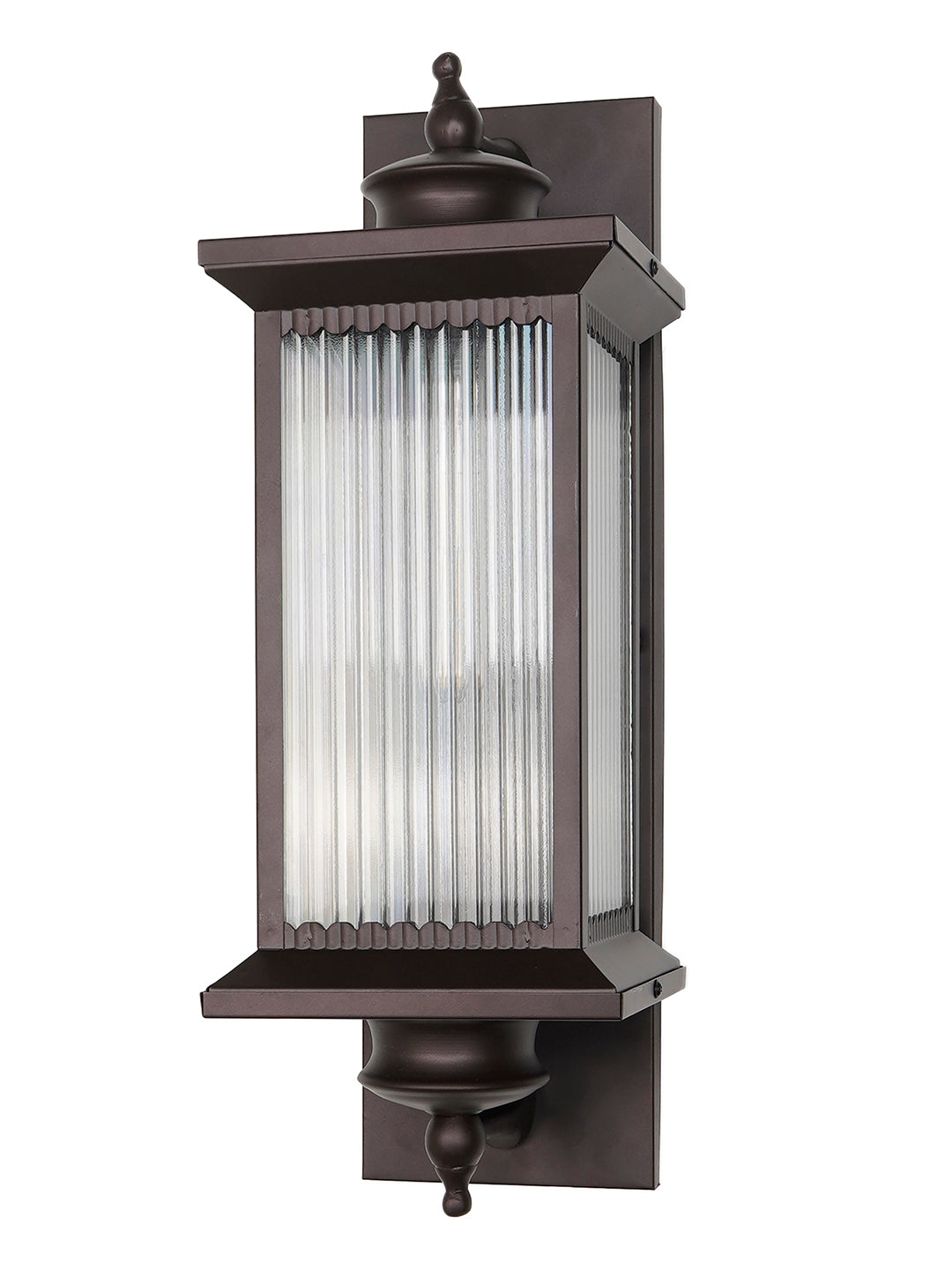 23-Inch Transitional Outdoor Wall Lantern | Dark Brown Finish with Fluted Glass