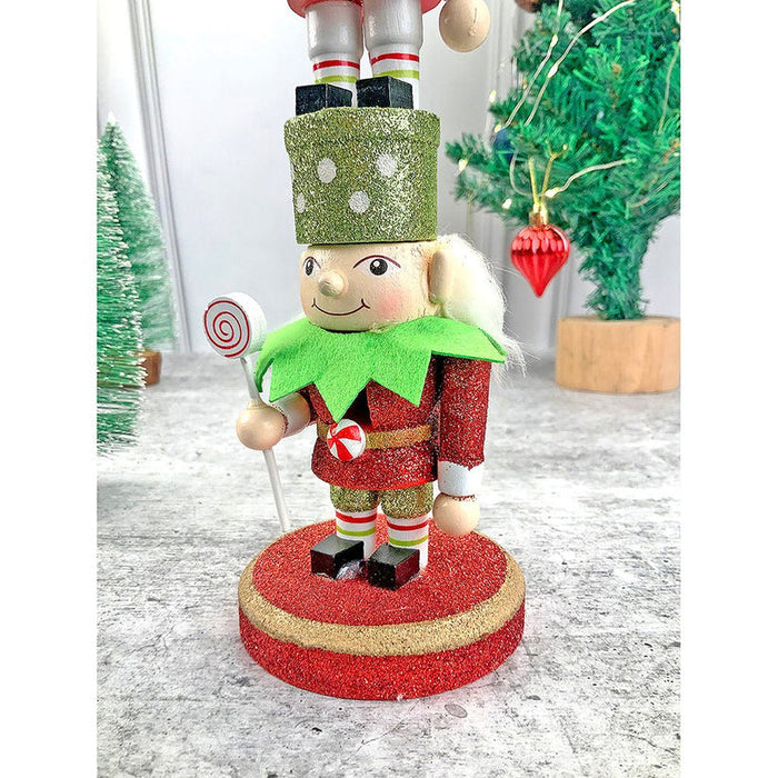 3-Tier Stacked Wooden Elves Christmas Table Decor Centerpiece