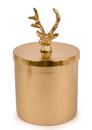 Metal Gold Jar With Reindeer Lid 6.7 inches tall