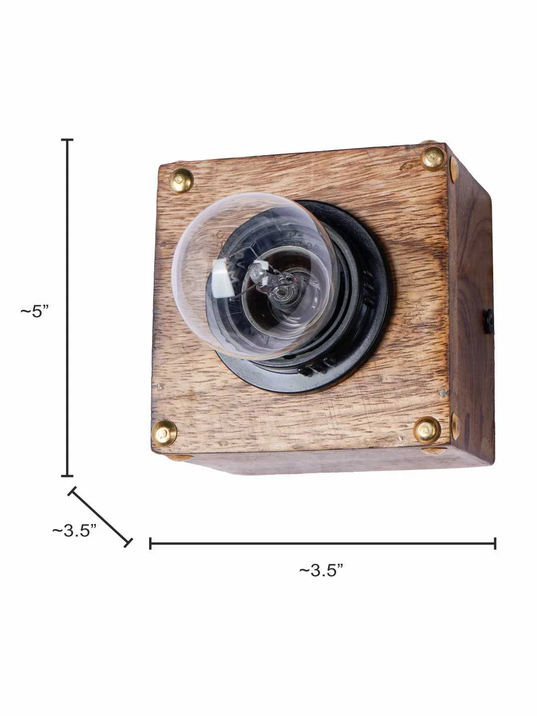 4x4 Inch Wood Flush Mount Mini Ceiling Light With Brass Studs