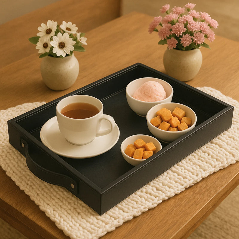 Leather Rectangular Serving Tray with Handles | Multipupose Tray for  Dining, Decor, and Bathroom  Use