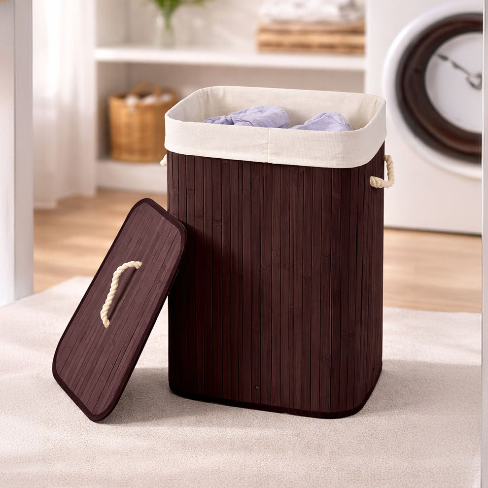 Bamboo laundry bag basket for clothes with lid toy storage organiser box foldable Round Home Organizer and Storage | Eco Friendly | Compact and Easy to carry