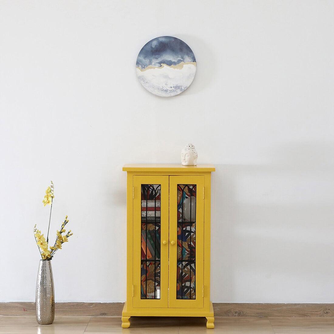 Yellow & Black Metal Wood Cabinet | Cupboards for Living Room